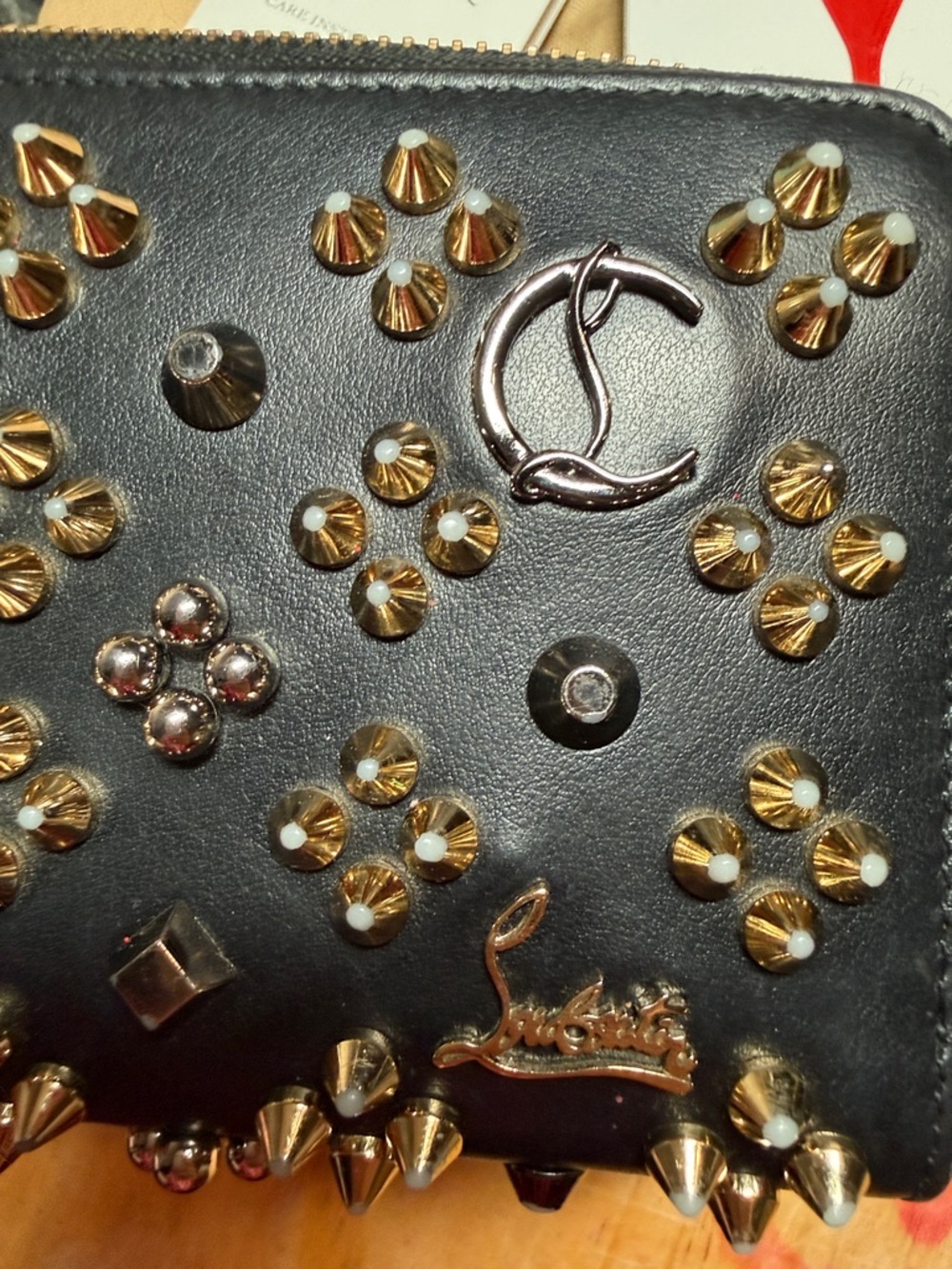 Christian Louboutin Black Leather Studded Zip-Around Wallet - Picture 8 of 10